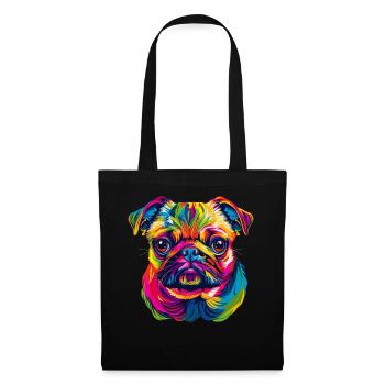 Mops Hund Bunte Farben Pop Art Regenbogen Carlino - Stoffbeutel - Schwarz - Vorne