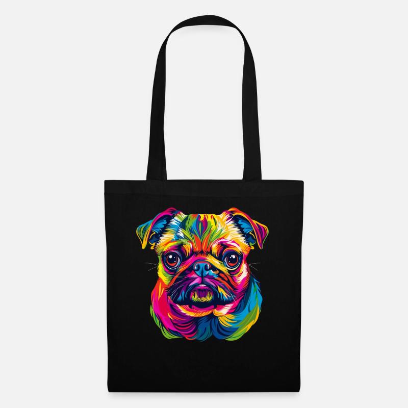 Mops Hund Bunte Farben Pop Art Regenbogen Carlino - Stoffbeutel - Schwarz