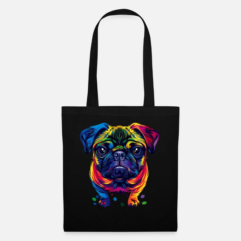 Mops Hund Bunte Farben Pop Art Regenbogen Carlino - Stoffbeutel - Schwarz