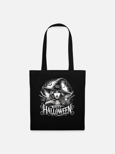 Schöne Hexe mit Happy Halloween - Stoffbeutel - Schwarz