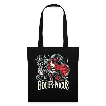 Mystische Hexe und Katze mit Hocus Pocus - Stoffbeutel - Schwarz - Vorne