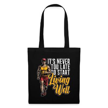 Health Coach It's Never Too Late To Start Workout - Stoffbeutel - Schwarz - Vorne