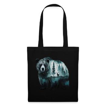 Majestätischer Bär mit Wald und Hirsch Kunst - Stoffbeutel - Schwarz - Vorne