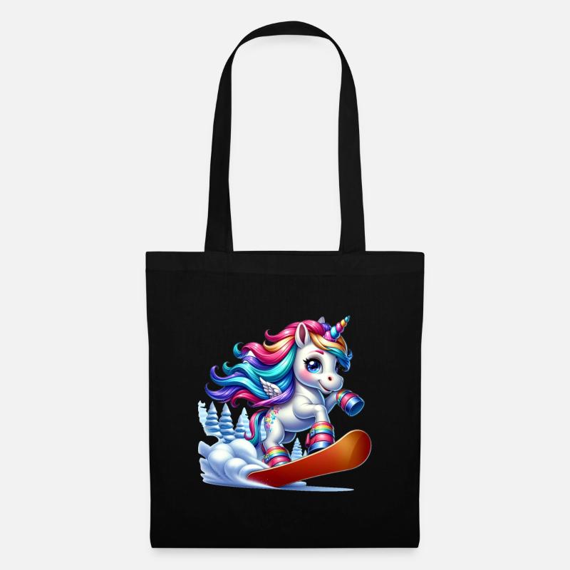 Cute Snowboarder Unicorn - Stoffbeutel - Schwarz