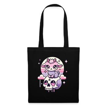 Kawaii Pastel Goth Mignon Creepy Chèvre Chauve-souris - Sac en tissu - noir - Devant