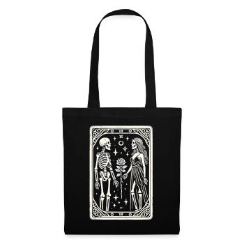 T-shirt de tarot d’Halloween : Couple de squelettes avec rose - Sac en tissu - noir - Devant