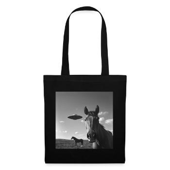 Horse Selfie with UFO Weird 50s Photo 2 - Tote Bag - black - Front
