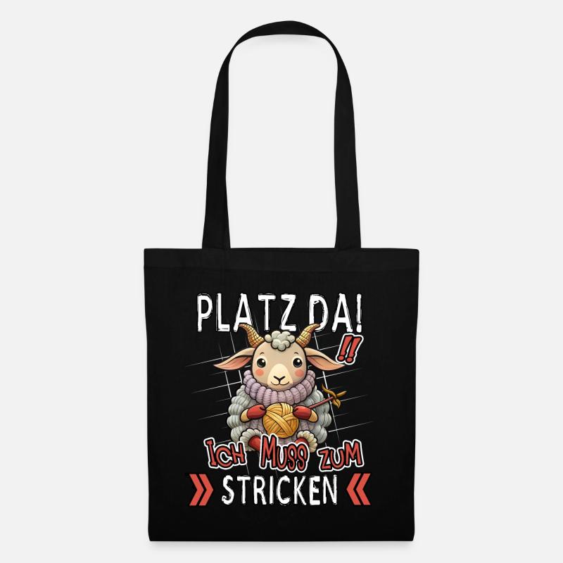 Platz Da! Ich Muss Zum Stricken Lustiges Schaf - Stoffbeutel - Schwarz