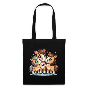 Parent cheval aimant avec deux enfants mignons - Sac en tissu - noir - Devant