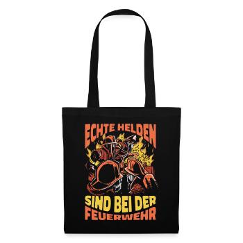 Echte Helden Sind Bei Der Feuerwehr Feuerwehrmann - Stoffbeutel - Schwarz - Vorne