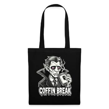 Coffin Break Lustiges Halloween T-Shirt mit Kaffee - Stoffbeutel - Schwarz - Vorne