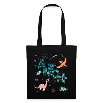 ANTON - Beau prénom de garçon avec dinosaure - Sac en tissu - noir - Devant