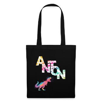 ANTON - Beau prénom de garçon avec dinosaure - Sac en tissu - noir - Devant