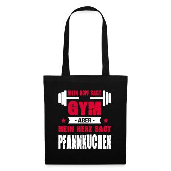 Mein Kopf Sagt Gym Aber Mein Herz Sagt Pfannkuchen - Stoffbeutel - Schwarz - Vorne