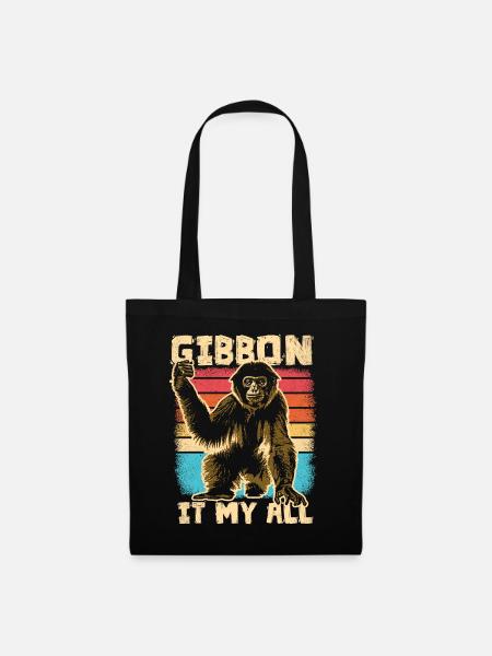 Gibbon - Lustiger Spruch - Stoffbeutel - Schwarz