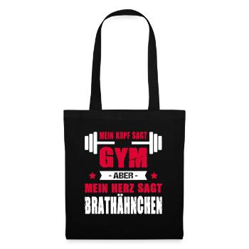 Mein Kopf Sagt Gym Mein Herz Sagt Brathähnchen - Stoffbeutel - Schwarz - Vorne
