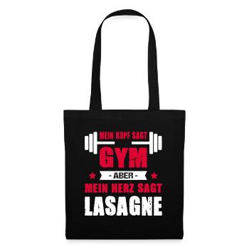 Mein Kopf Sagt Gym Mein Herz Sagt Lasagne Cheatday - Stoffbeutel - Schwarz - Vorne