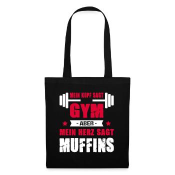 Mein Kopf Sagt Gym Aber Mein Herz Sagt Muffins - Stoffbeutel - Schwarz - Vorne