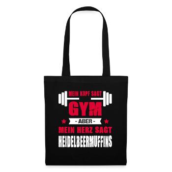 Kopf Sagt Gym Mein Herz Sagt Heidelbeermuffins - Stoffbeutel - Schwarz - Vorne