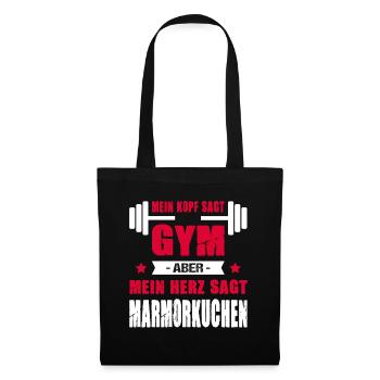 Mein Kopf Sagt Gym Mein Herz Sagt Marmorkuchen - Stoffbeutel - Schwarz - Vorne