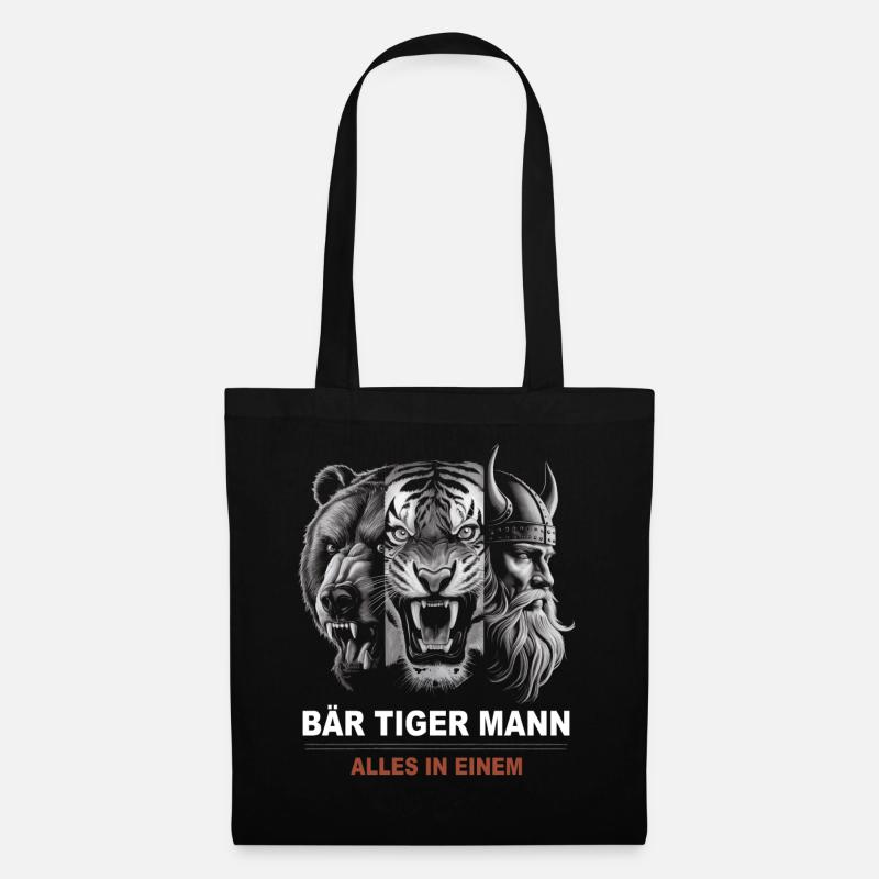 Bär, Tiger, Mann – Alles in Einem Kraftvoller Look - Stoffbeutel - Schwarz