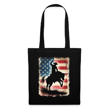 Rodeo, Cowboy, Western, Bull, Bull, USA Flag - Tote Bag - black - Front
