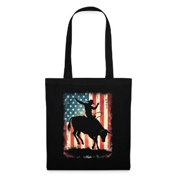 Rodeo, Cowboy, Western, Bull, Bull, USA Flag - Tote Bag - black - Front