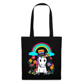 LGBT Regenbogen Einhorn Einhörner Pferd Pferde - Stoffbeutel - Schwarz - Vorne