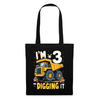 3rd Birthday, 3 Year Old Boy, Truck & Construction Site - Tote Bag - black - Front