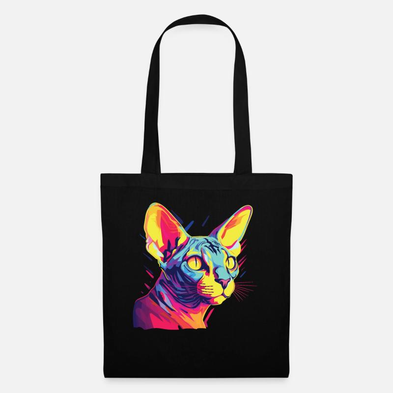 Katze Wasserfarben bunte Sphynx Katze - Stoffbeutel - Schwarz