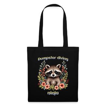 Waschbär Müllcontainer Tauchen Ninja - Stoffbeutel - Schwarz - Vorne