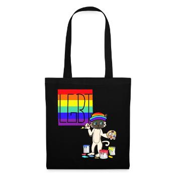 LGBT Katze Künstler Gay Pride Regenbogen Maler - Stoffbeutel - Schwarz - Vorne