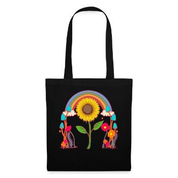 Regenbogen Sonnenblume Blume Blumen Natur - Stoffbeutel - Schwarz - Vorne