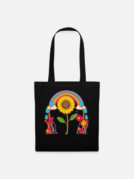Regenbogen Sonnenblume Blume Blumen Natur - Stoffbeutel - Schwarz