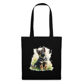 Cute Puppy German Shepherd Watercolor - Stoffbeutel - Schwarz - Vorne