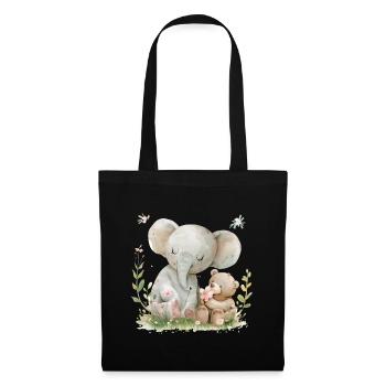 Cute Elephant And Bear Friends - Stoffbeutel - Schwarz - Vorne