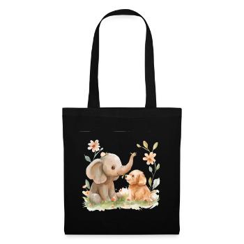 Cute Elephant And Dog Friends - Stoffbeutel - Schwarz - Vorne