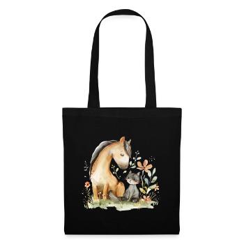 Cute Horse And Cat Friends - Stoffbeutel - Schwarz - Vorne