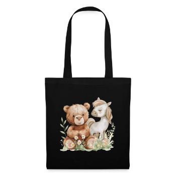 Cute Bear And Horse Friends - Stoffbeutel - Schwarz - Vorne