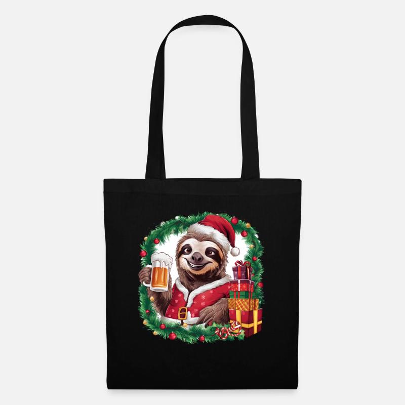 Faultier Ugly Christmas Weihnachten Xmas Bier - Stoffbeutel - Schwarz