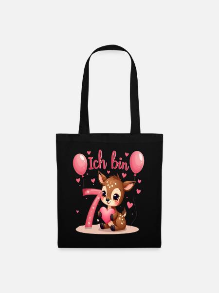 Süßes Reh Ich bin 7 Kinder 7. Geburtstag Mädchen - Stoffbeutel - Schwarz