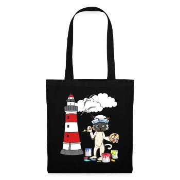 Katze Maler Leuchtturm Matrose Küste maritim Möwe - Stoffbeutel - Schwarz - Vorne
