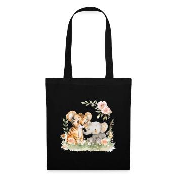 Cute Tiger And Elephant Friends - Stoffbeutel - Schwarz - Vorne