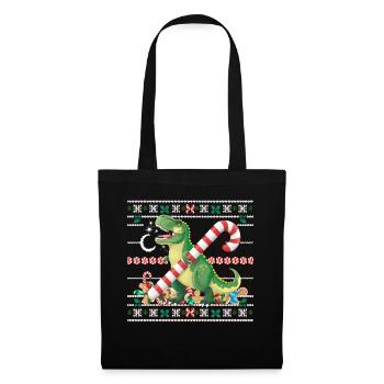 Dinosaurier Trex T-Rex Christmas Weihnachten Xmas - Stoffbeutel - Schwarz - Vorne
