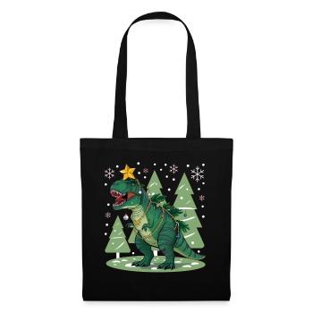 Dinosaurier Trex T-Rex Christmas Weihnachten Xmas - Stoffbeutel - Schwarz - Vorne