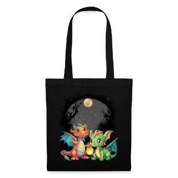 mystisch Drache Drachen Märchen Märchenfigur - Stoffbeutel - Schwarz - Vorne