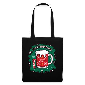 Bier Weihnachten Weihnachtsmann Xmas Christmas - Stoffbeutel - Schwarz - Vorne