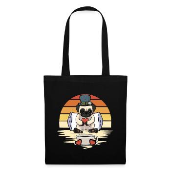 Mops Hund Hunde Guten Morgen Kaffee - Stoffbeutel - Schwarz - Vorne