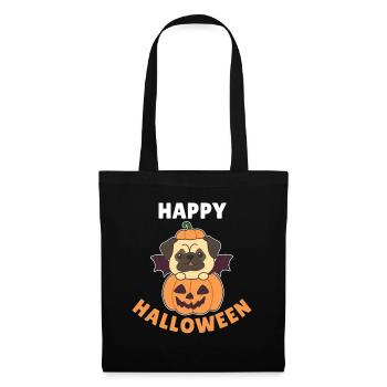 Pug Happy Halloween Pumpkin Bat Costume - Tote Bag - black - Front