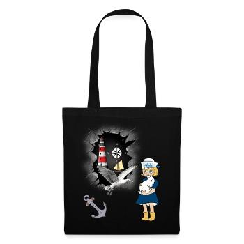 Seagull Lighthouse Boussole Maritime Ancre Seagulls - Sac en tissu - noir - Devant